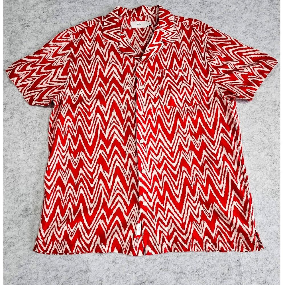 Onia Chevron Camp Shirt Short Sleeve Button Up Resort Golf Preppy Red White Sz M